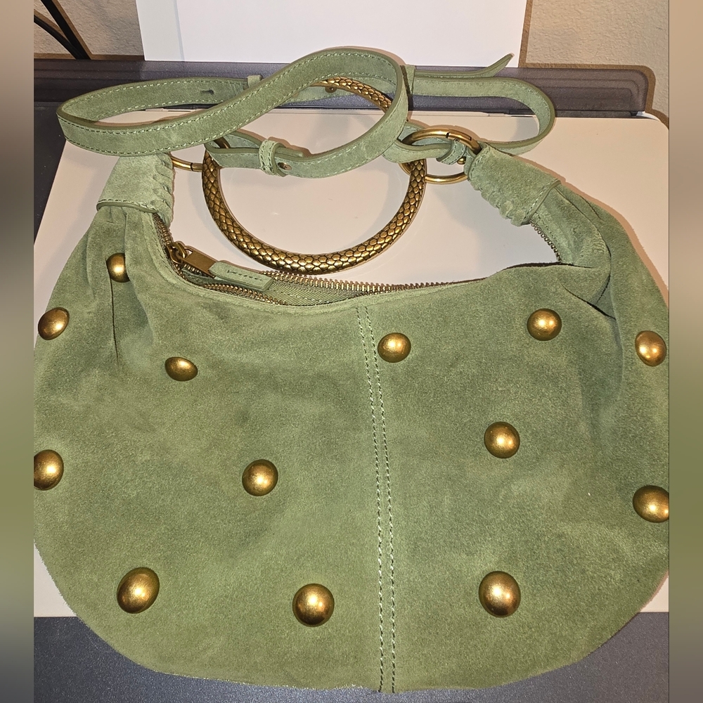 Walter Baker Green Suede Crossbody with Gold Studs